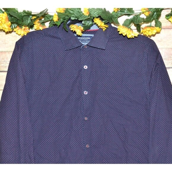 Denim & Flower Ricky Singh Men's Slim Fit Purple Button Front Long Sleeve Collar - Picture 2 of 8